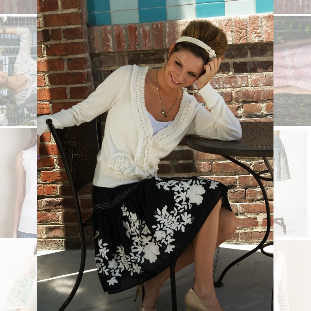 BLUE TASSEL: Black Embroidered Skirt